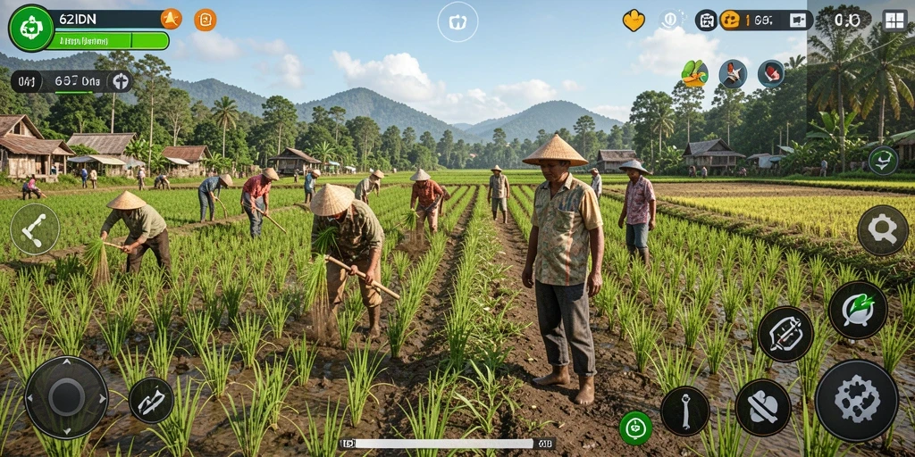 Tangkapan layar menunjukkan pengalaman bertani yang menarik dan interaktif di 62IDN.