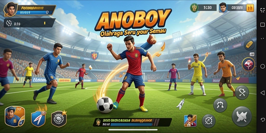 Screenshot gameplay ANOBOY yang menampilkan aksi olahraga seru.