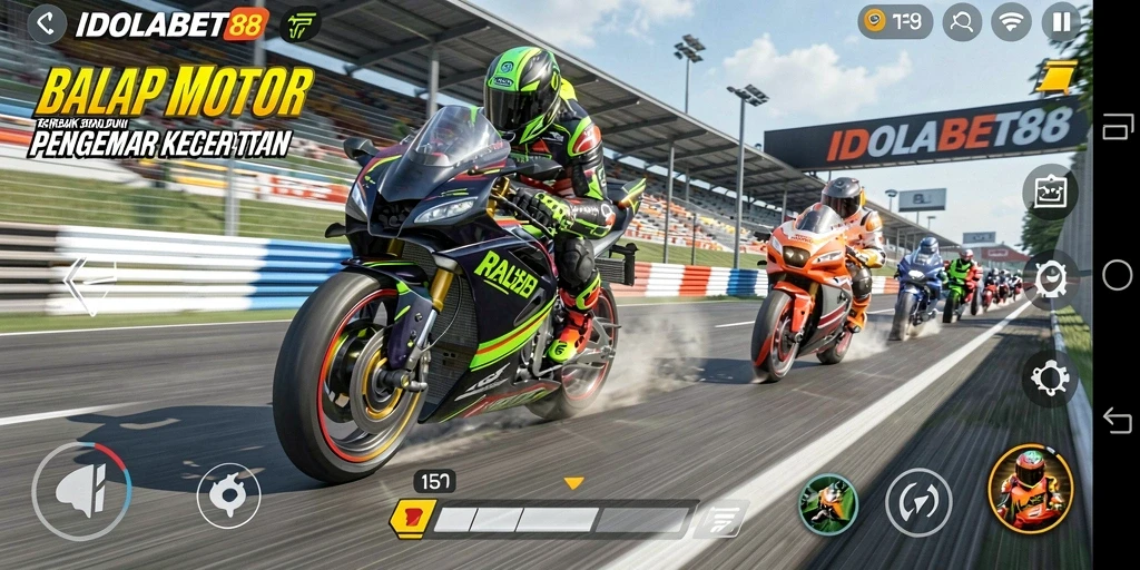 Tampilan gameplay seru balap motor di IDOLABET88.