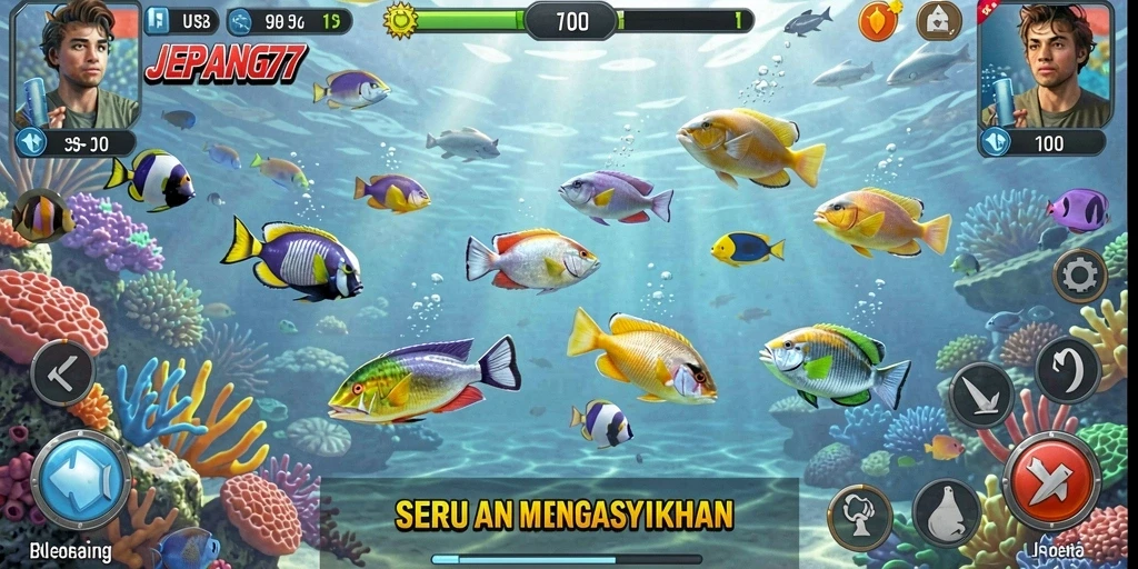 Screenshot gameplay <strong>JEPANG77</strong> dengan aksi menembak ikan yang seru.