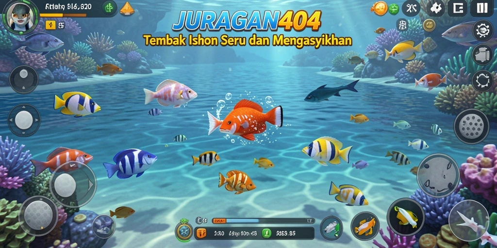Tampilan gameplay <strong>JURAGAN404</strong> yang menarik saat menembak ikan di lautan.