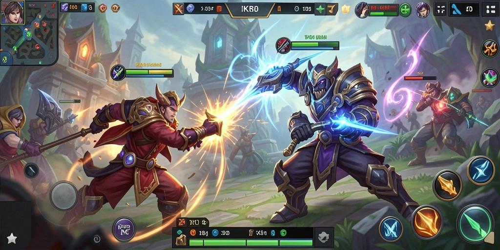 Tampilan aksi seru dan strategis dalam gameplay MOBA KKRP.
