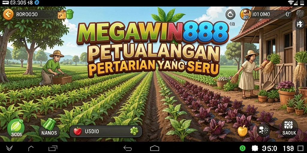 Tangkapan layar permainan MEGAWIN888 yang menunjukkan aktivitas bertani.