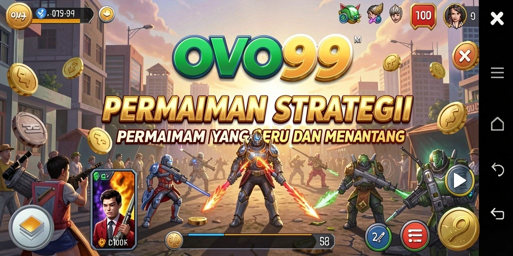 Tangkapan layar utama OVO99 menampilkan pertempuran strategi yang intens.