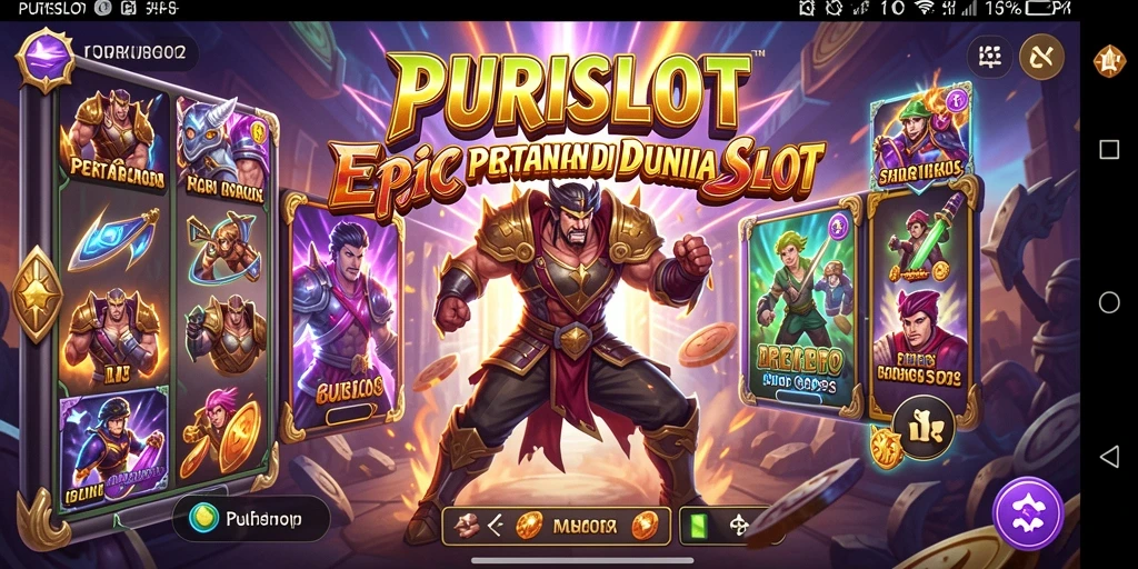 Screenshot menunjukkan pertarungan epik dan slot yang menarik.
