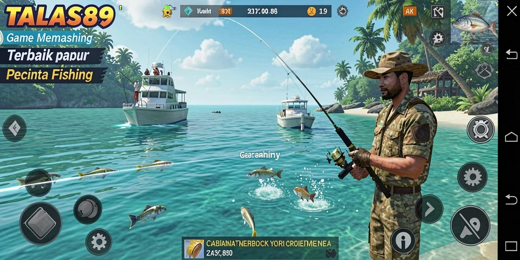 Screenshot gameplay <strong>TALAS89</strong> menampilkan aksi memancing yang seru.