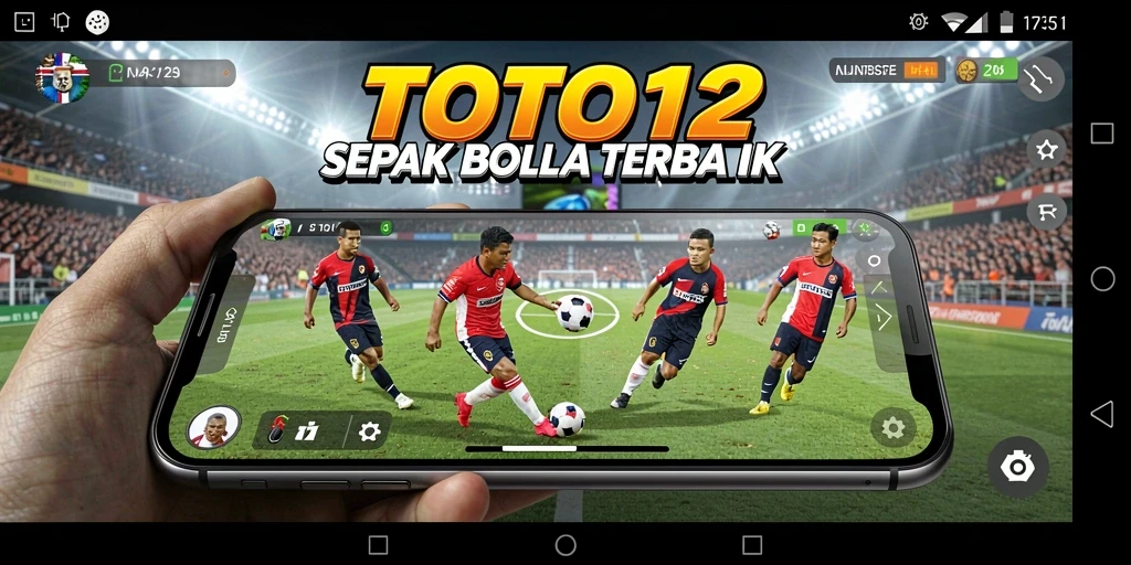 Tampilan gameplay nyata dalam TOTO12, menampilkan aksi seru sepak bola.