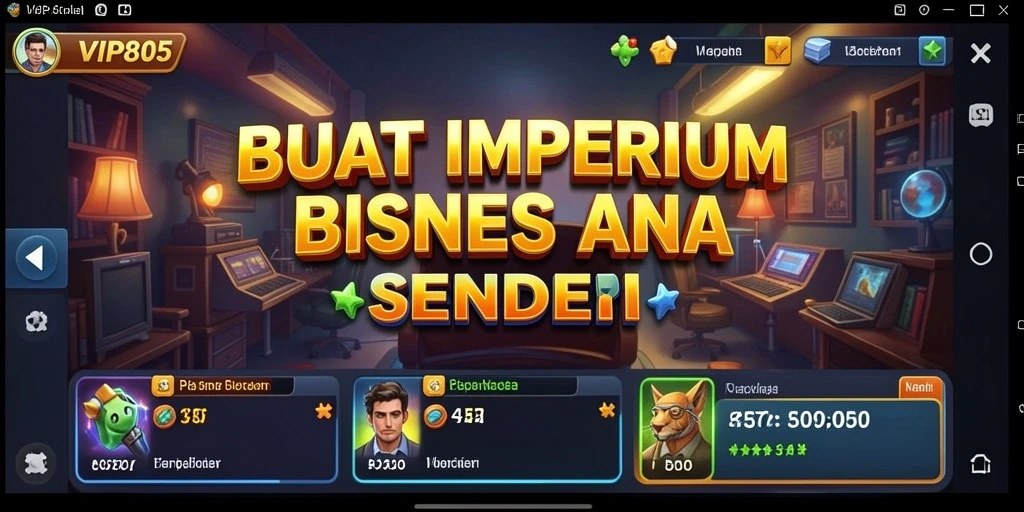 Tangkapan layar utama VIP805 menampilkan aksi seru dalam membangun empire bisnis.