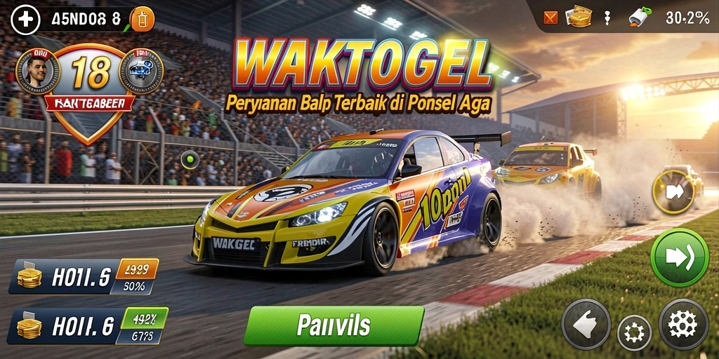 Screenshot gameplay WAKTOGEL yang menampilkan aksi balap cepat.