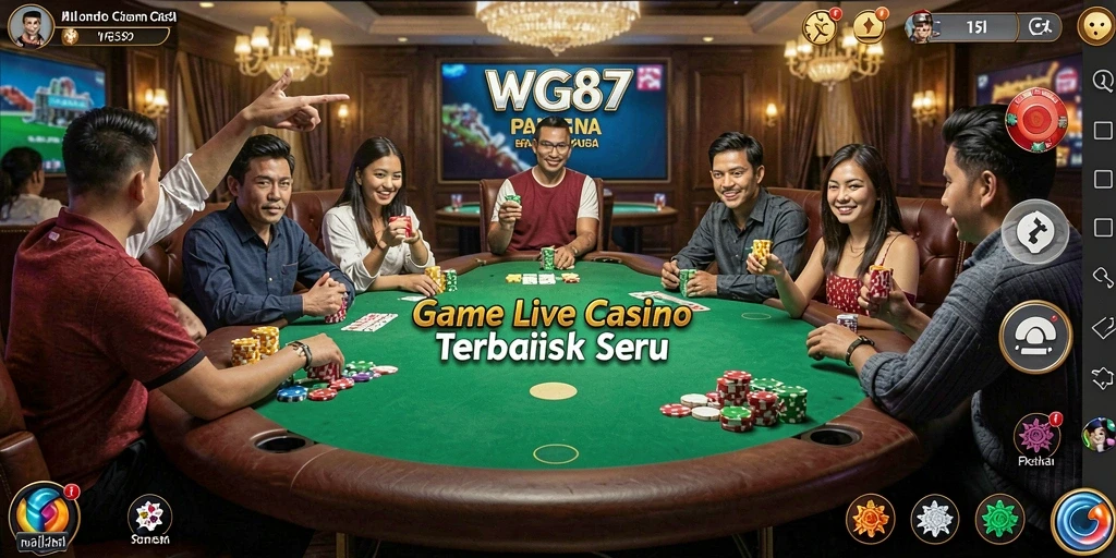 Screenshot utama WG87 menampilkan dealer yang profesional dalam suasana Live Casino.
